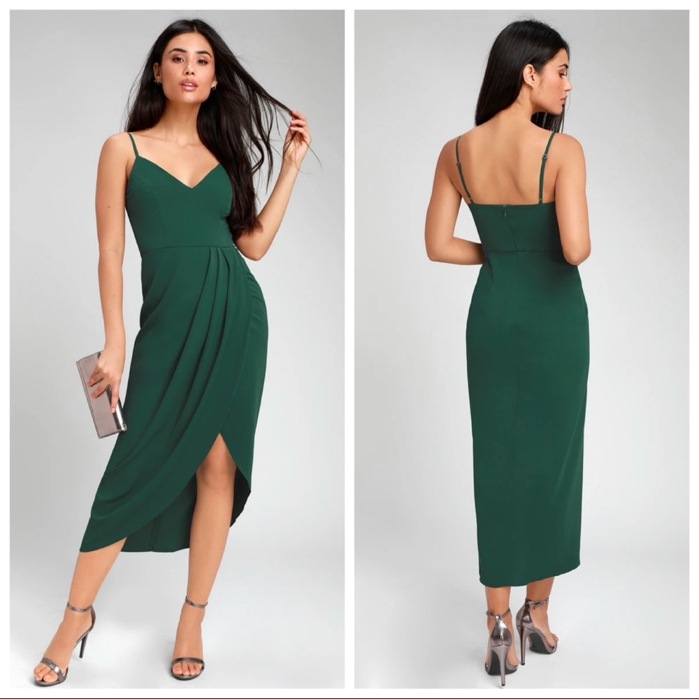 NWOT Lulus Reinette Dark Green Midi Dress Large